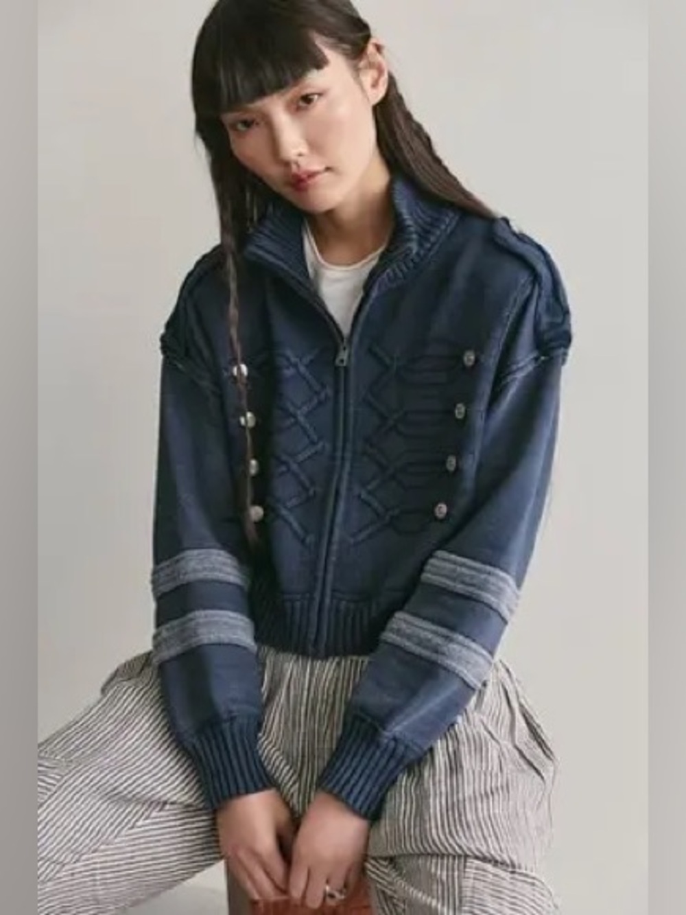 Free People Band Cardi Washed Indigo Large Blue